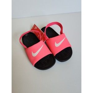 Nike Kawa Slides Toddler Baby Girl 9c Pink Black Logo Swoosh BV1094 610 NEW
